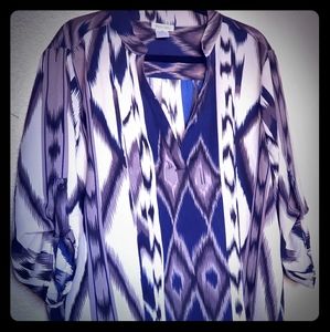 Dizzylissy 3/4 in sleeve bold patt sheer blouse